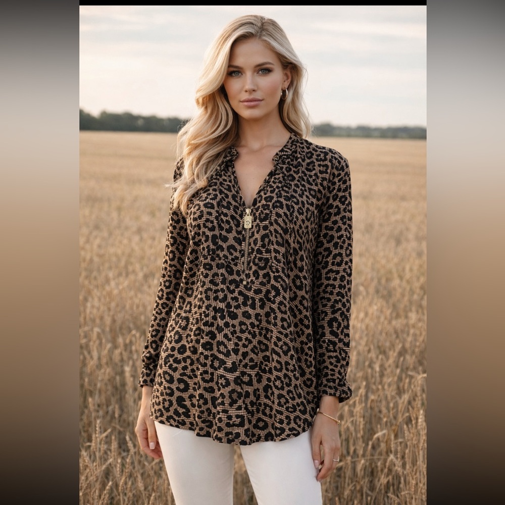 Michael Kors Womens Size XLarge Leopard Print Blouse Top